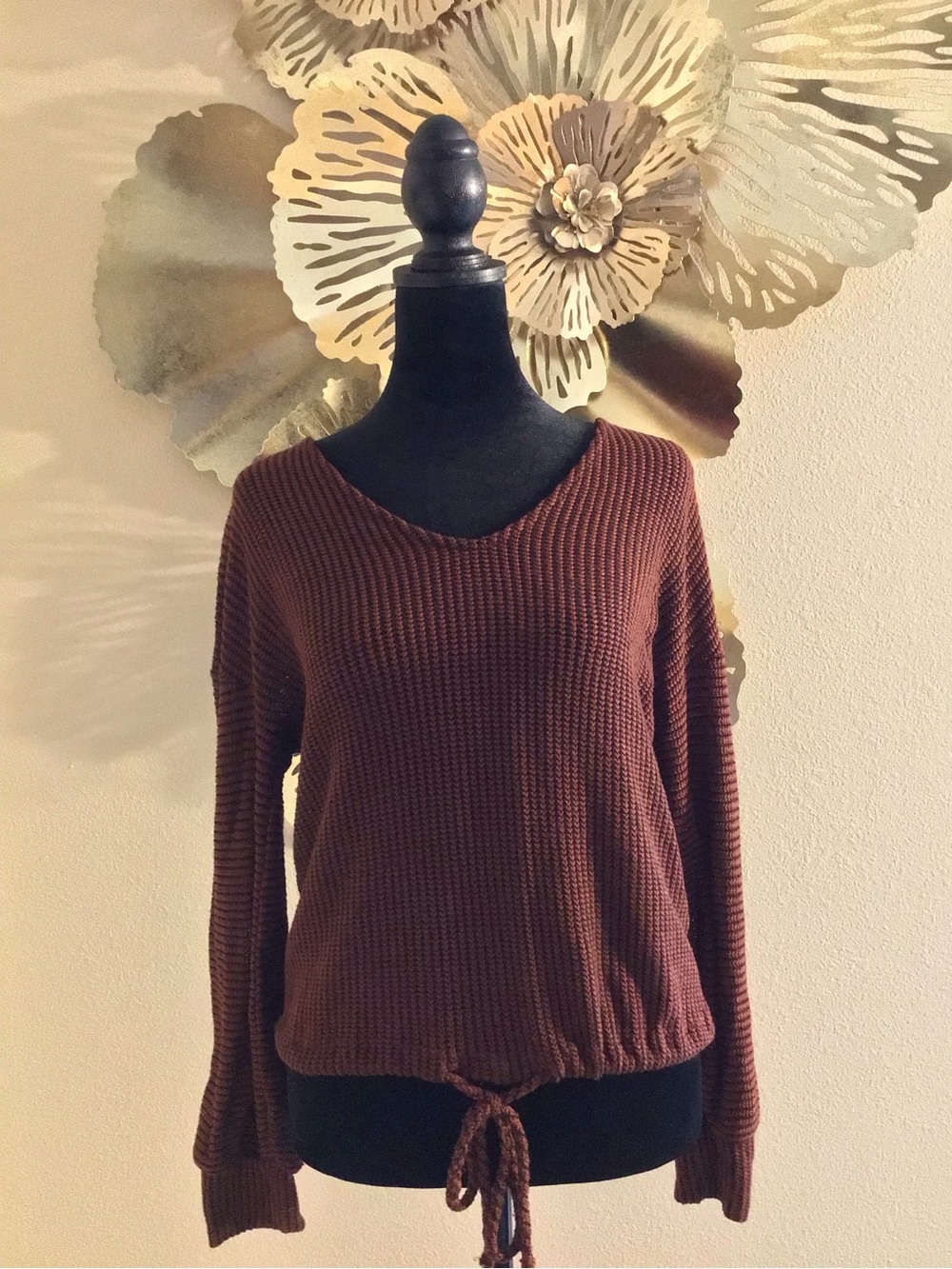 LUSH Orange/Black Waffle Knit Round-Neck Women’s Adjustable Sweater, size XS